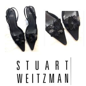Stuart Weitzman Black Feather Slingback Elegant Wedding Conservative Classic 8